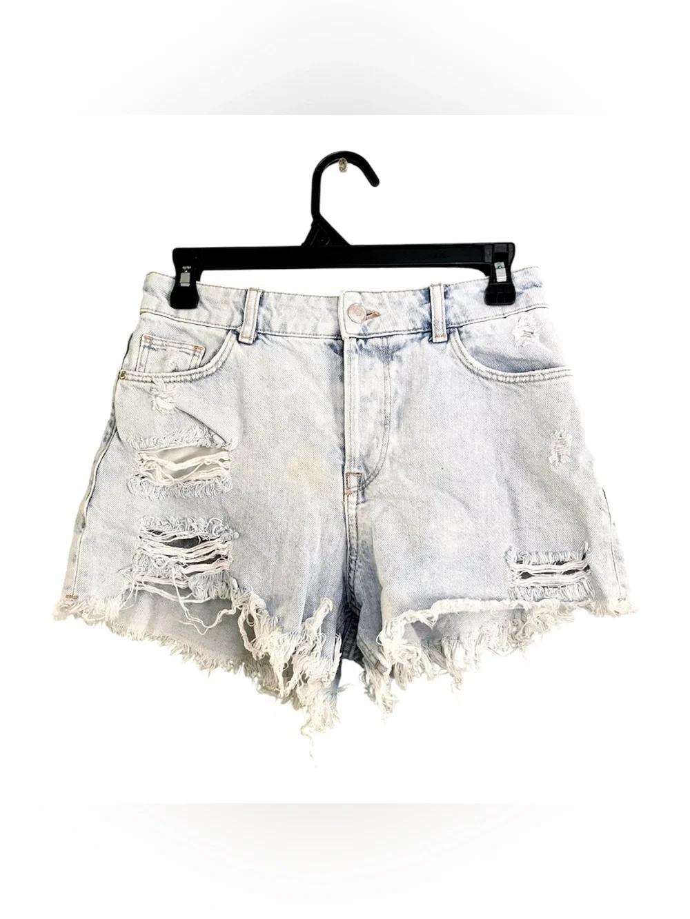 Zara Light Blue Distressed High-Rise Denim Shorts